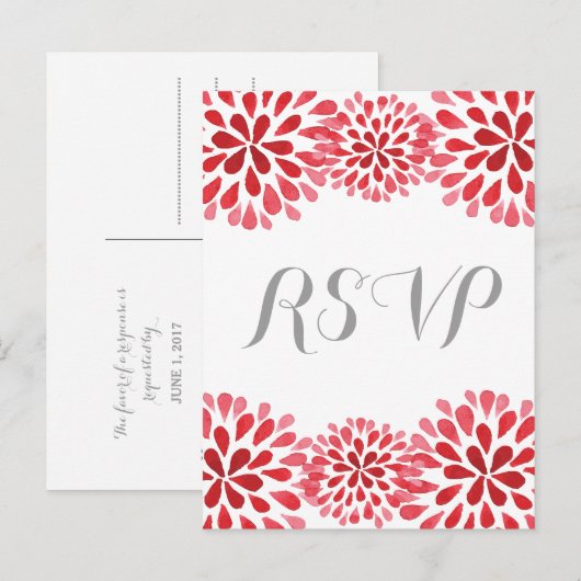Rode Waterverf Chrysanthemum RSVP Briefkaart (Voorkant / Achterkant)