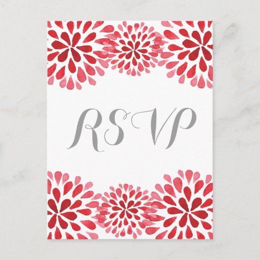 Rode Waterverf Chrysanthemum RSVP Briefkaart (Voorkant)
