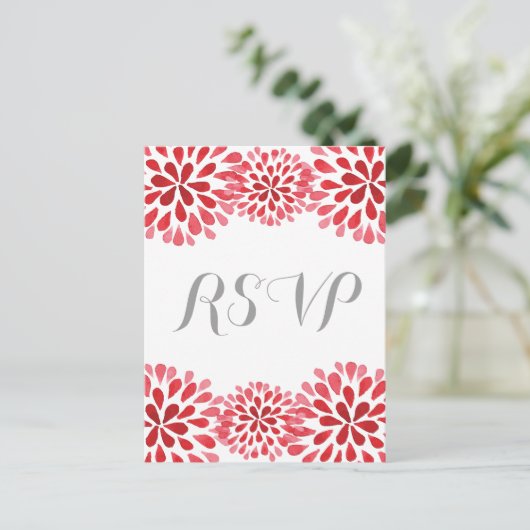 Rode Waterverf Chrysanthemum RSVP Briefkaart (Staand voorkant)