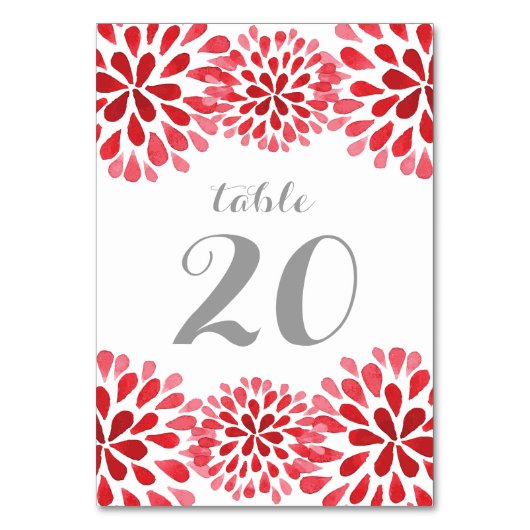 Rode Waterverf Chrysanthemum Table Number Kaart (Voorkant)