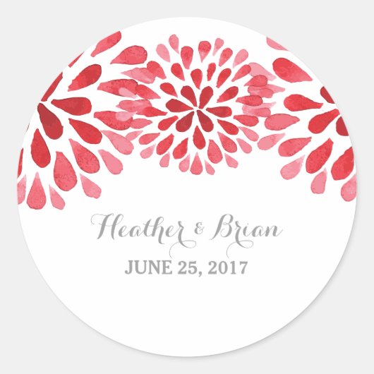 Rode Waterverf Chrysanthemum Wedding Stickers (Voorkant)