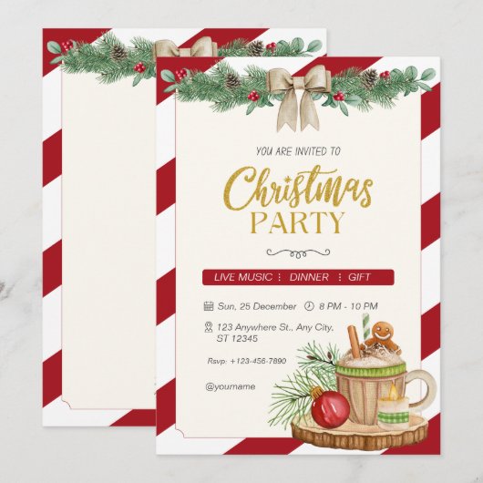 Rode Waterverf Custom Branded Christmas Party Kaart (Voorkant / Achterkant)