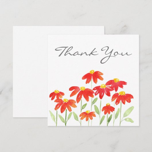 Rode Waterverf Daisies Bedankkaart (Voorkant / Achterkant)