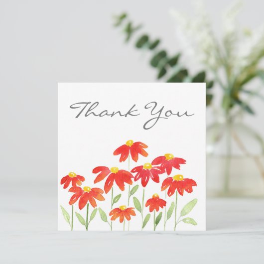Rode Waterverf Daisies Bedankkaart (Staand voorkant)