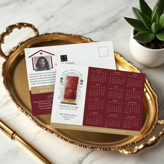 Rode Waterverf Door Vastgoedkalender 2025 Briefkaart