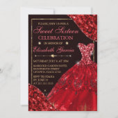 Rode Waterverf Dress & Glam Edges Sweet Sixteen Kaart (Voorkant)