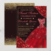 Rode Waterverf Dress & Glam Edges Sweet Sixteen Kaart (Voorkant / Achterkant)