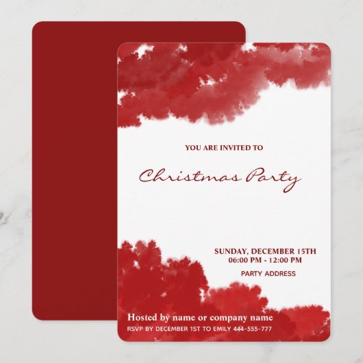 Rode waterverf elegant zakelijk kerstfeest kaart (Voorkant / Achterkant)