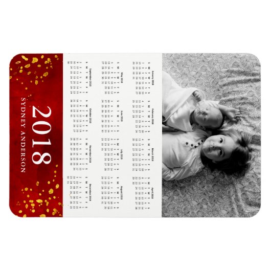 Rode Waterverf en Goud | Fotokalender 2018 Magneet (Horizontaal)