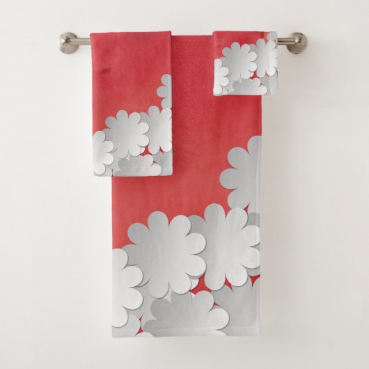 Rode Waterverf en witte bloemen Bad Handdoek (Insitu)