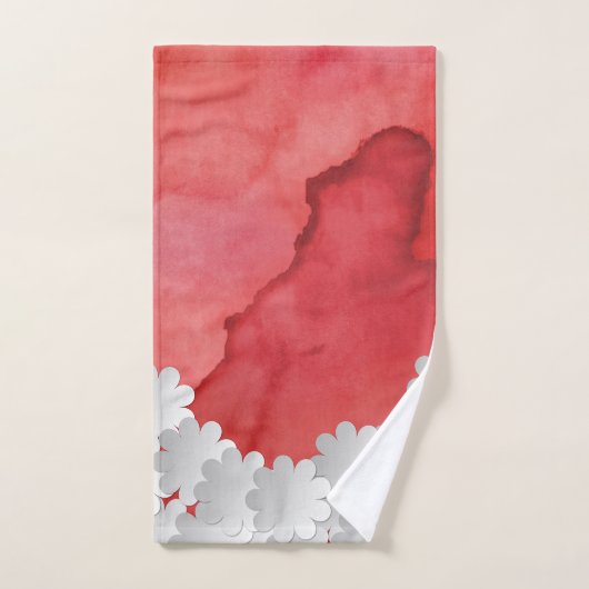Rode Waterverf en witte bloemen Bad Handdoek (Handdoek)