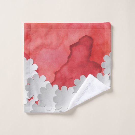 Rode Waterverf en witte bloemen Bad Handdoek (Wasdoekje)