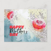 Rode Waterverf en Zwarte Inkt Bloemen Moederdag Briefkaart (Voorkant)