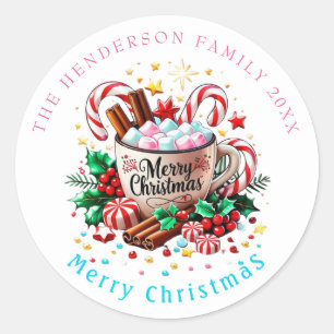 Rode Waterverf Festieve Kerstvakantie Heet Cacao Ronde Sticker