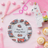 Rode Waterverf Firetruck Motor Kind Verjaardagsfee Papieren Bordje (Feest)