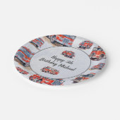 Rode Waterverf Firetruck Motor Kind Verjaardagsfee Papieren Bordje (Gekanteld)