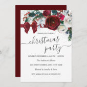 Rode Waterverf Floral Bow kerstfeest Kaart (Voorkant / Achterkant)