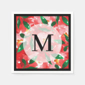 Rode Waterverf Floral Monogram Servet (Voorkant)