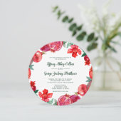 Rode Waterverf Floral Pomegranate Wedding Kaart (Staand voorkant)