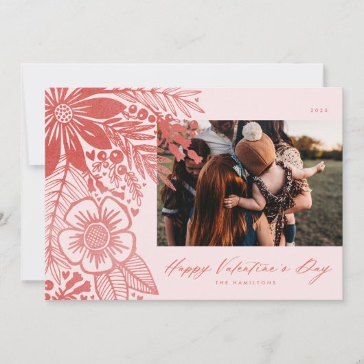 Rode Waterverf Floral Valentijnsdag Bouquet Feestdagenkaart (Voorkant)