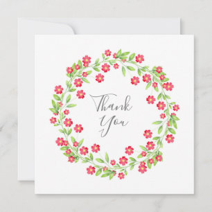 Rode Waterverf Floral Wreath Bedankkaart