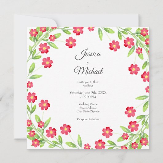 Rode Waterverf Floral Wreath Kaart (Voorkant)