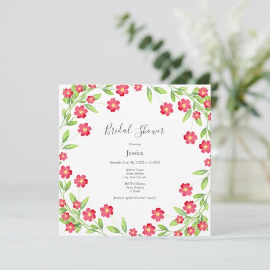 Rode Waterverf Floral Wreath Kaart (Staand voorkant)