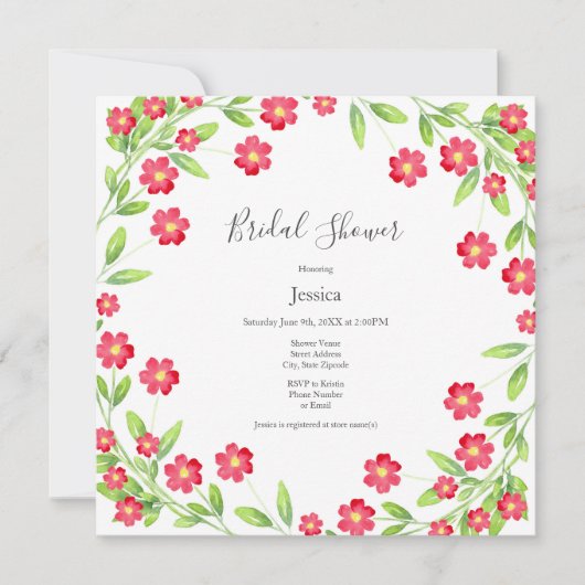 Rode Waterverf Floral Wreath Kaart (Voorkant)