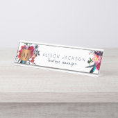 Rode waterverf floreel goud, monogrammen bureau naambordje (Voorkant)