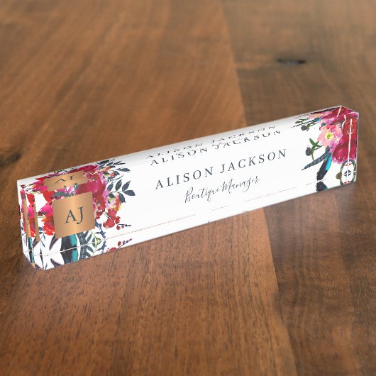 Rode waterverf floreel goud, monogrammen naambordje (Zijkant)