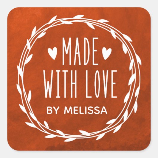 Rode Waterverf gemaakt met liefdeslabel Vierkante Sticker (Voorkant)