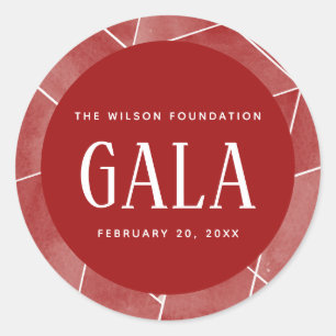 Rode Waterverf Geometric Gala Ronde Sticker