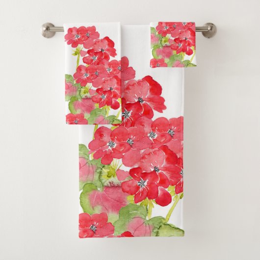 Rode Waterverf Geraniums Bad Handdoek (Insitu)