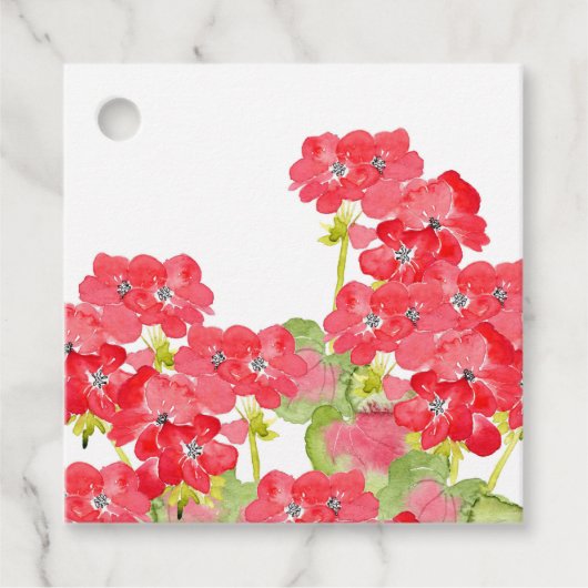 Rode Waterverf Geraniums Bedankjes Labels (Voorkant)