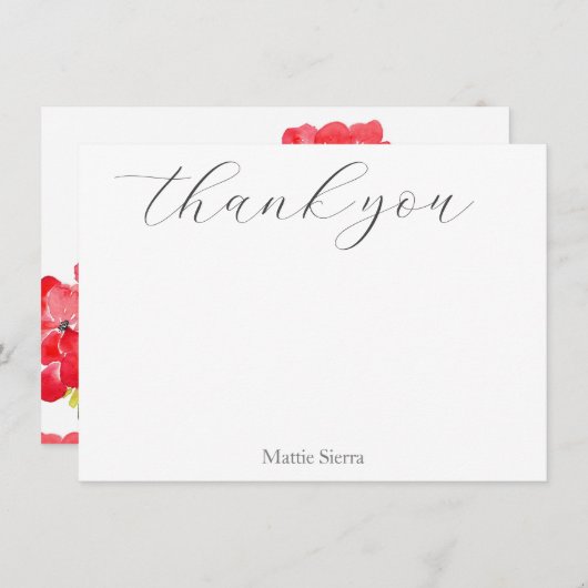 Rode Waterverf Geraniums Bedankkaart (Voorkant / Achterkant)