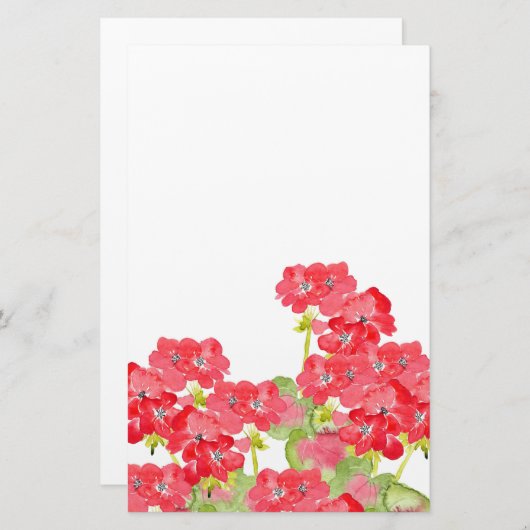 Rode Waterverf Geraniums Briefpapier (Voorkant / Achterkant)