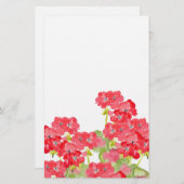 Rode Waterverf Geraniums Briefpapier (Voorkant / Achterkant)