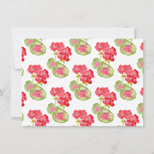 Rode Waterverf Geraniums Patroon Bedankkaart (Achterkant)