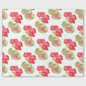 Rode Waterverf Geraniums Patroon Cadeaupapier (Vlak)