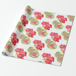 Rode Waterverf Geraniums Pattern Cadeaupapier