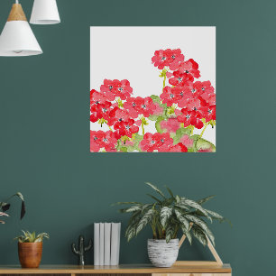 Rode Waterverf Geraniums Poster