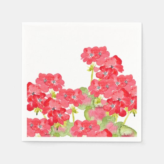 Rode Waterverf Geraniums Servet (Voorkant)