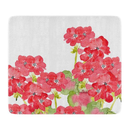 Rode Waterverf Geraniums Snijplank (Voorkant)