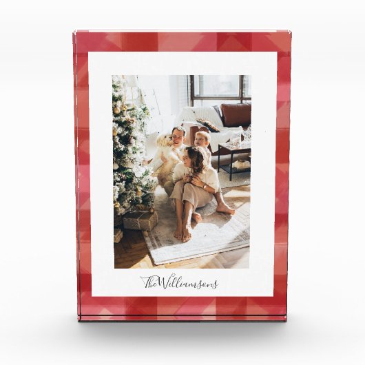 Rode Waterverf Geruite Rustieke Kerstmis Fotoblokken (Voorkant)