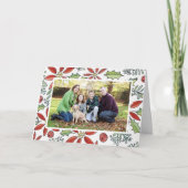 Rode Waterverf geschilderd Poinsettia en Holly fot Feestdagen Kaart (Voorkant)