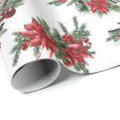 Rode Waterverf geschilderde kerstvakantie Boughs Cadeaupapier (Rol Hoek)