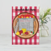 Rode Waterverf Gingham Crawfish Boil Party Kaart (Staand voorkant)