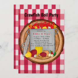 Rode Waterverf Gingham Crawfish Boil Party Kaart