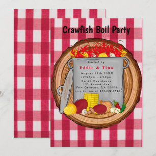 Rode Waterverf Gingham Crawfish Boil Party Kaart
