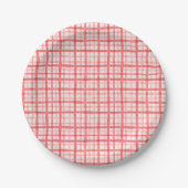 Rode Waterverf Gingham Pattern Verjaardag Papieren Bordje (Voorkant)
